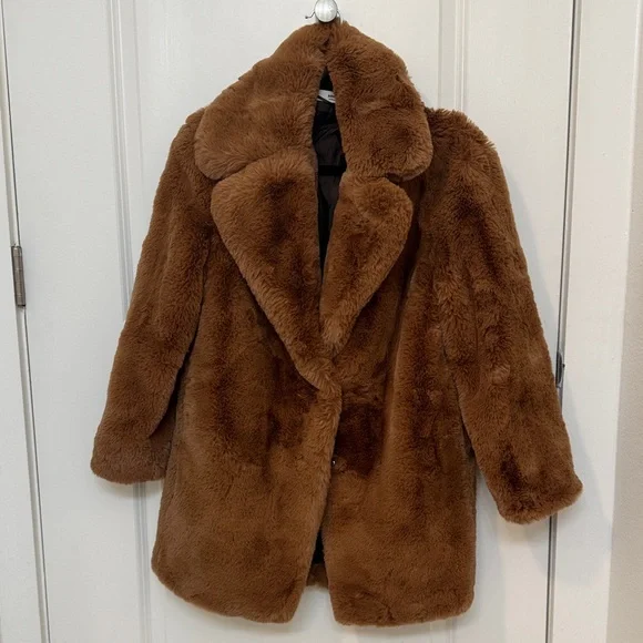 MANGO Luxurious Brown Faux Fur Coat S